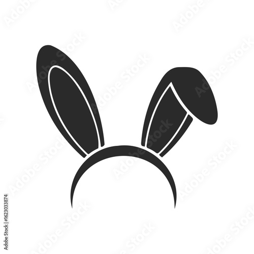 Black silhouette of bunny ears headband on white background