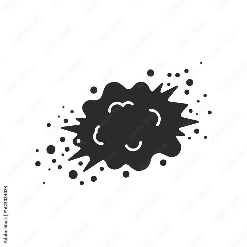 Fototapeta premium Abstract black splat boom symbol with comic style explosion elements