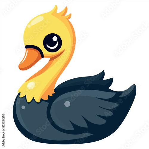 Cartoon Swan with Yellow Head and Black Body
