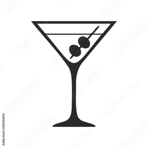 Classic martini glass with olive garnish icon on white background
