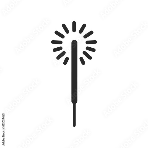 Minimalist black magic wand icon with sparkles on white background