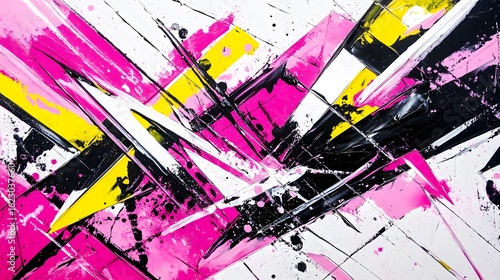 Abstract Pink Black Yellow White Graffiti Art Painting