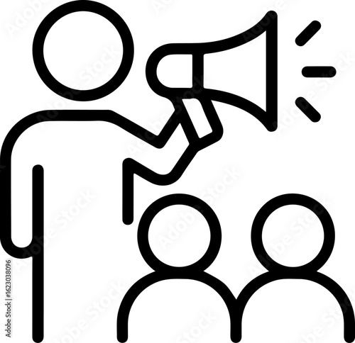 Person with megaphone addressing a crowd of people icon