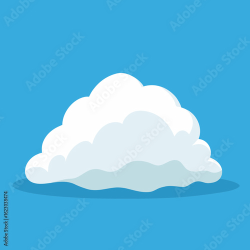 A fluffy white cumulus cloud floats against a clear bright blue sky with a subtle shadow beneath