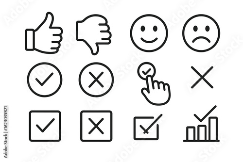Feedback and review outline icon set. reactions, ratings, approval icons collection
