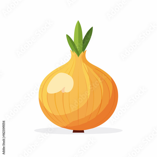 Golden Onion Delight: A Fresh Vegetable Icon with Vibrant Green Shoots Illustration