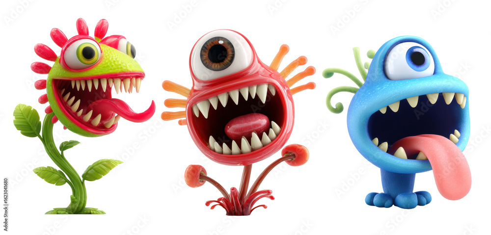 Colorful cartoon monsters with playful expressions in vibrant colors Colorful cartoon monsters with playful expressions in vibrant colors