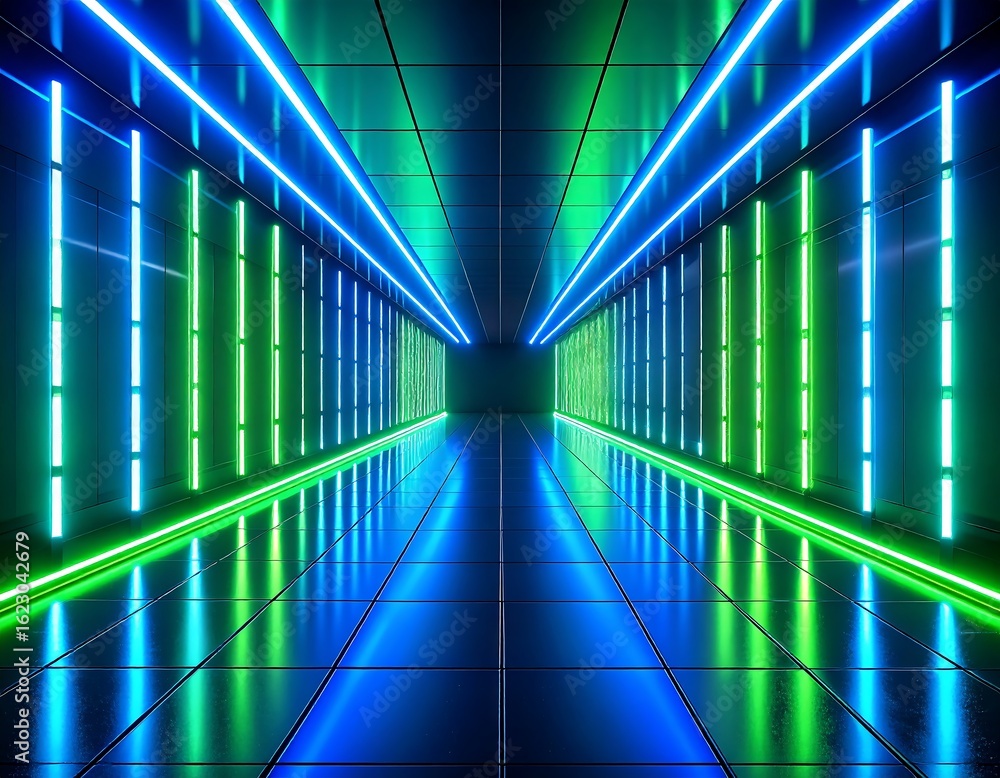 Fototapeta premium Luminous corridor of neon lights creating a futuristic and sleek atmosphere