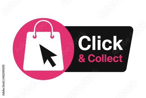 Modern click and collect icon with shopping bag and cursor illustrating e-commerce convenience
