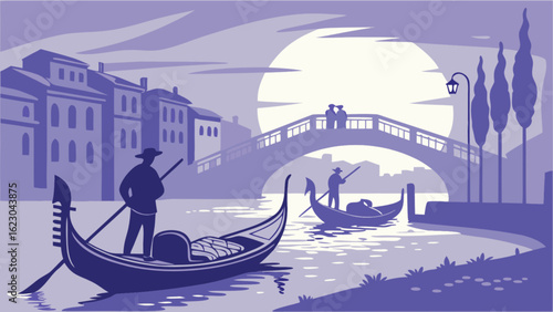 A vintagestyle illustration of venice with gondolas on the canal, capturing the citys romantic atmosphere and architectural beauty in a unique way