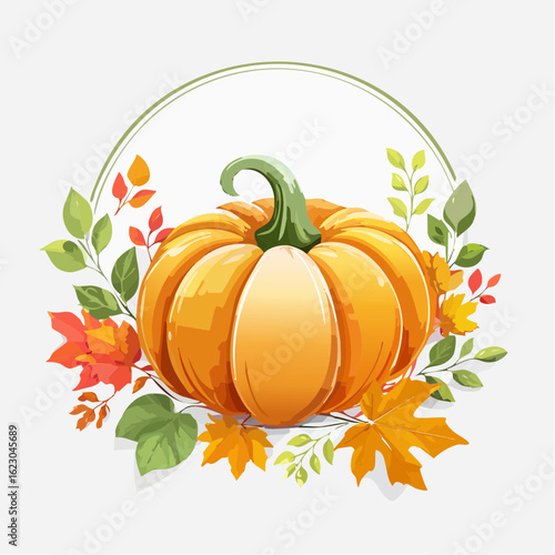 Autumnal Pumpkin and Foliage Illustration Celebrating the Harvest Season's Abundance