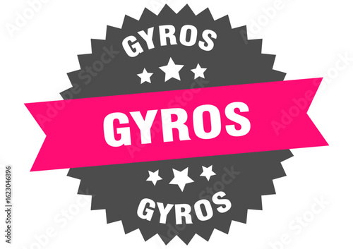 gyros. gyros round pink label isolated on transparent background
