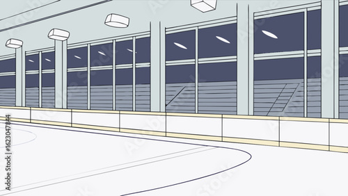 A detailed sketch of an empty ice rink arena, showcasing its architecture and design, perfect for sports or architectural projects, isolated on white background