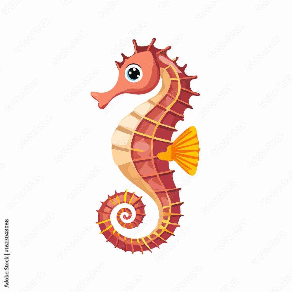 Fototapeta premium Cartoon Seahorse with Vibrant Colors on a White Background Detailed Vector Illustration