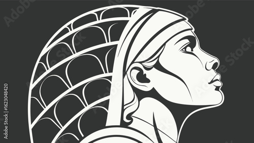 Elegant egyptian woman with traditional headdress in profile, a symbol of ancient civilization and rich culture, isolated on a dark background