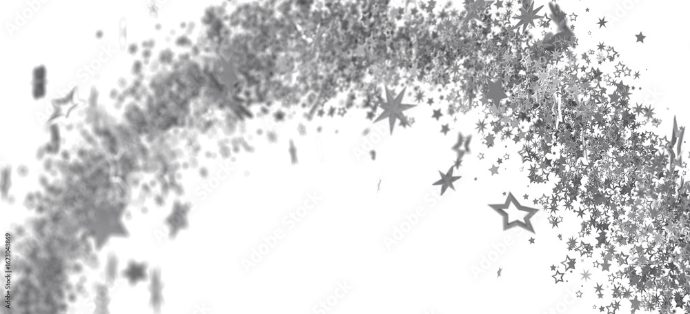 Fototapeta premium Sparkling silver stars burst across white. Perfect for celebration, holidays, or magical designs.