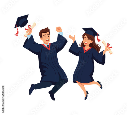 Happy Graduates Jumping in Celebration Illustration