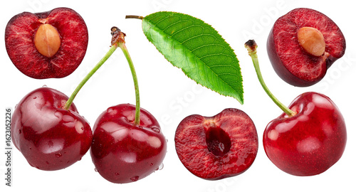 Tableau sur toile Collection of sweet red cherries isolated on white background