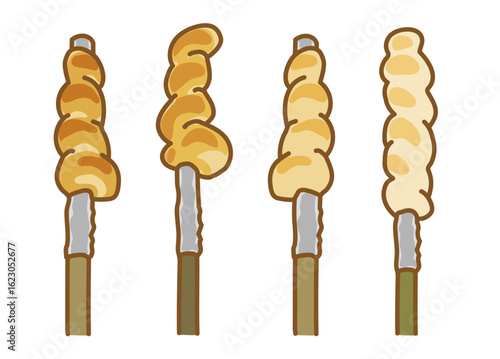 こんがり焼けた棒パン、うすく焼き色がついた棒パン　さまざまな焼け具合のイラストセット