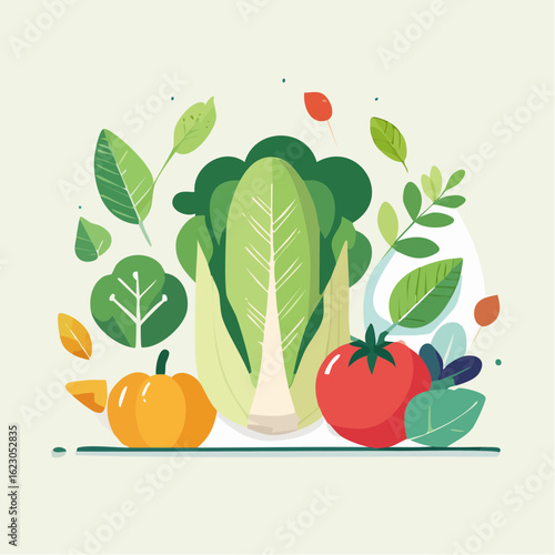 Vibrant vegetable composition: a colorful flat illustration promoting healthy eating
