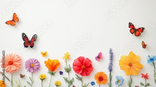 Colorful Flower and Butterfly Watercolor Design, Floral, Butterfly Floral Design, Watercolor Painting