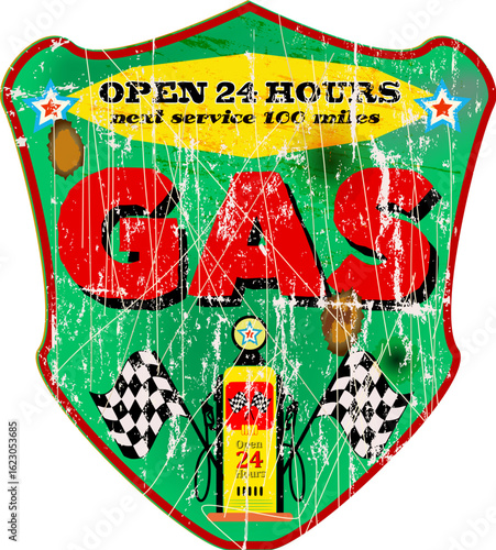 gas station sign, vintage grungy style, vector illustration