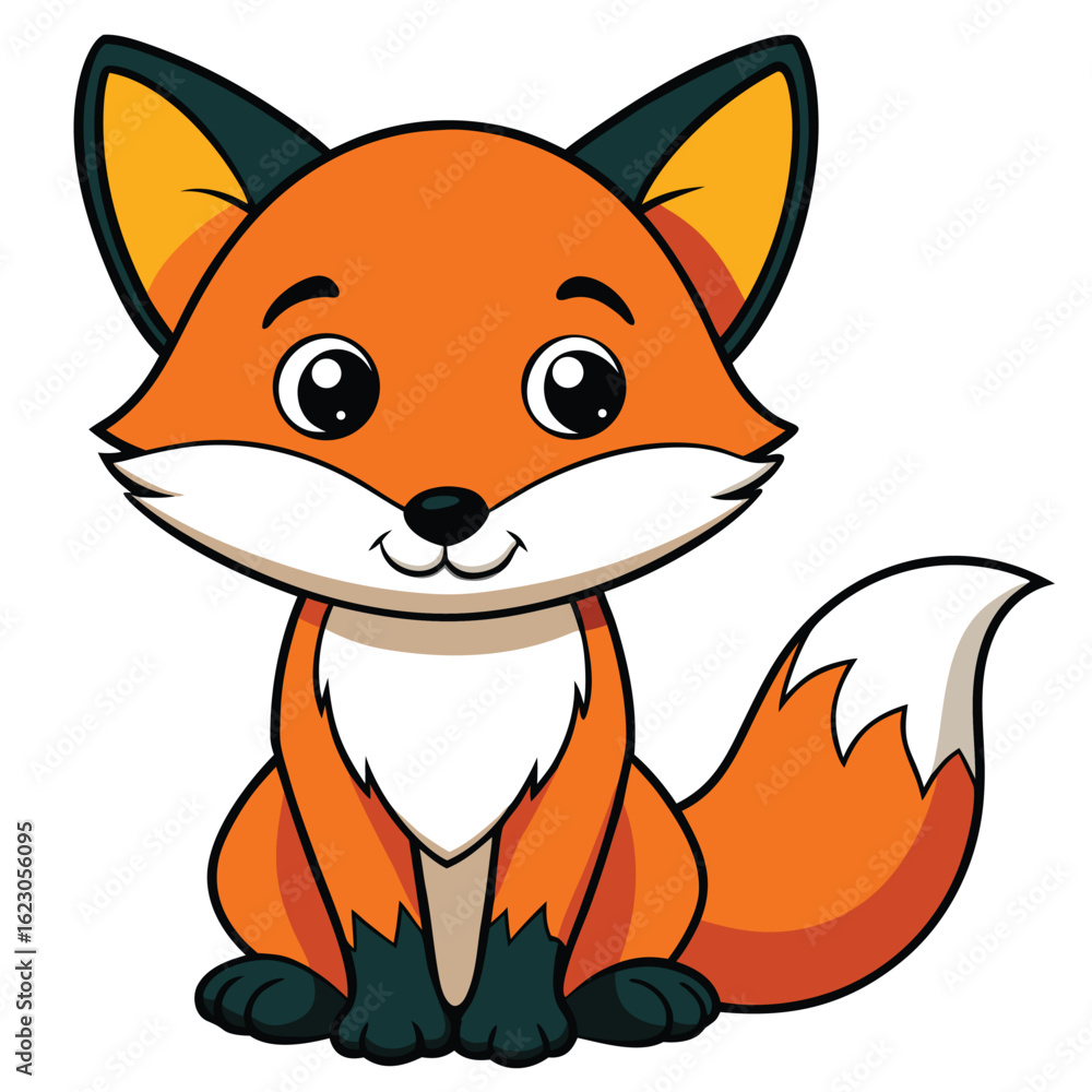 Obraz premium Cute cartoon fox sitting animal orange