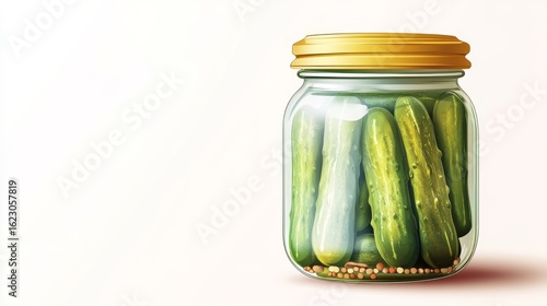 Glass Jar of Pickles, Digital Illustration, Food Preservation Pickles, illustration