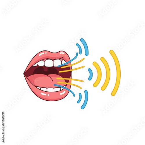 Mouth making sound waves on transparent background  
