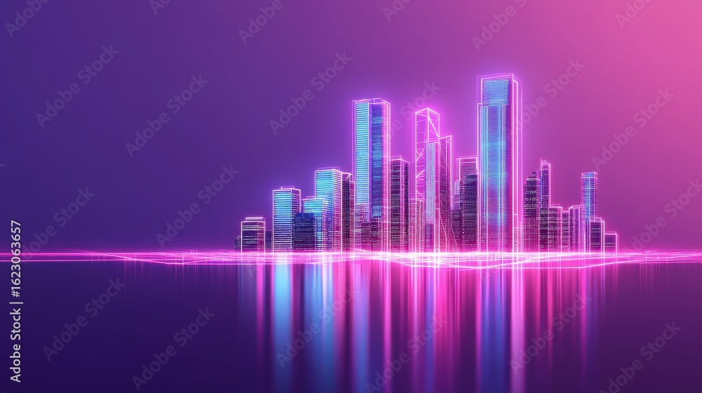 Neon Cityscape Wireframe Skyline Reflection, Cyberpunk City, Digital Art Cyberpunk, Futuristic City Neon Cityscape Wireframe Skyline Reflection, Cyberpunk City, Digital Art Cyberpunk, Futuristic City