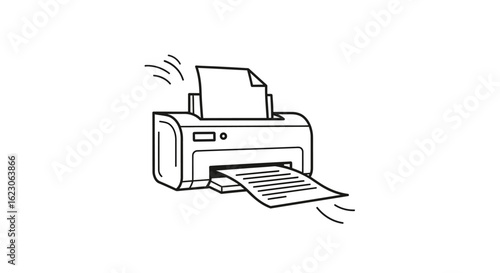 Black and White Printer Icon with Paper Output and Input Tray