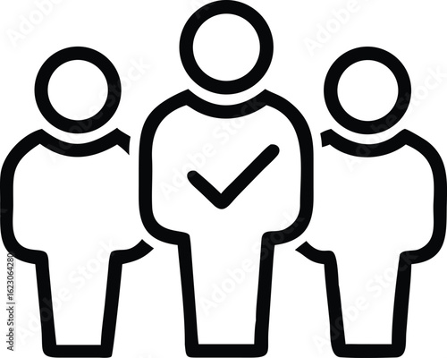 Approved candidate concept: A stylized illustration depicts a central figure affirmed with a checkmark, flanked by two companions, symbolizing selection and validation.