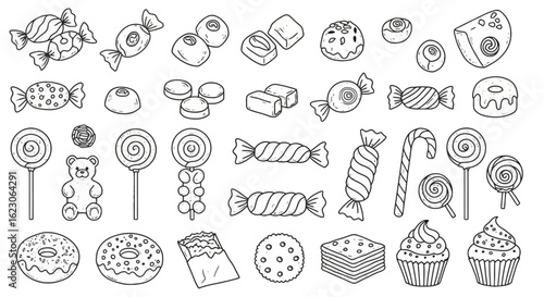  delightful collection of assorted sweet confectionery treats including various candies lollipops cookies cupcakes and donuts creating a tempting assortment of sugary delights for all to enjoy
