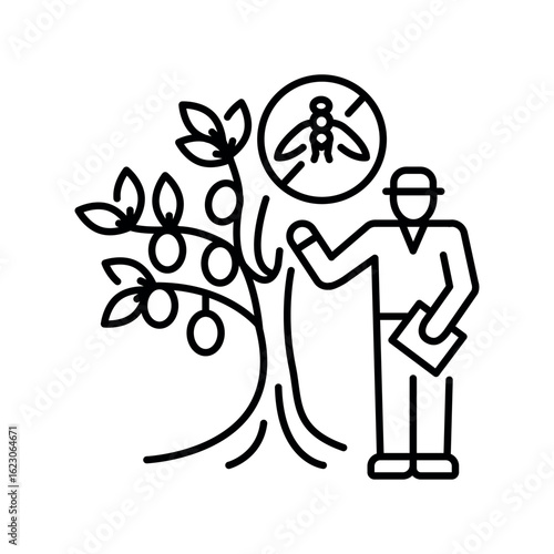 olive pest control black line icon.