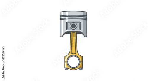 Engine Piston with Golden Connecting Rod Vector Illustration


