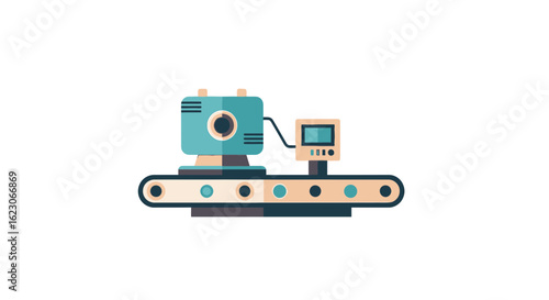 Industrial Conveyor Belt with Automated Machine Vector

