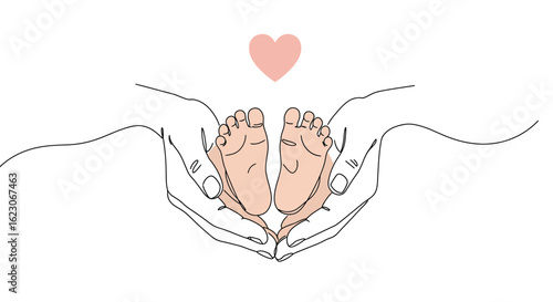 Precious baby feet cradled gently in loving hands with a sweet heart above symbolizing the immense love and tenderness felt for a newborn child a symbol of new beginnings and cherished family bonds