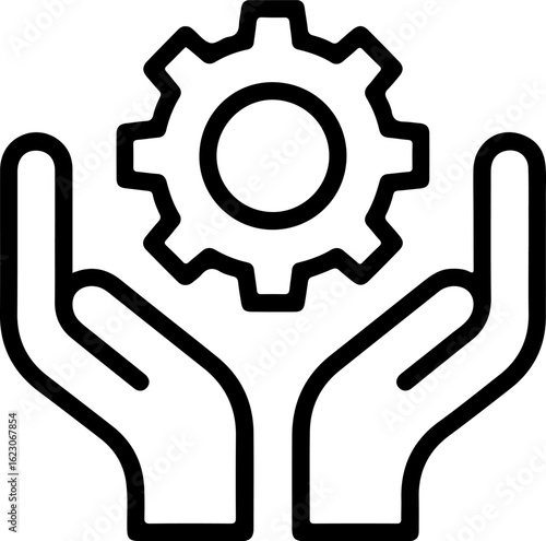 Hands holding a gear symbolizing support for engineering and mechanical solutions