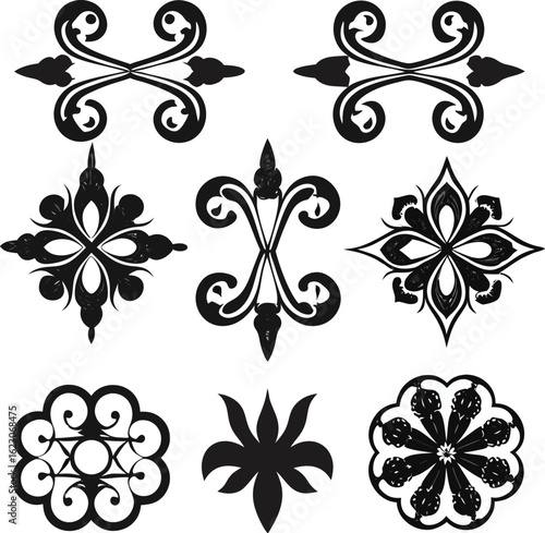 Set of decorative divider elements illustration black and white
