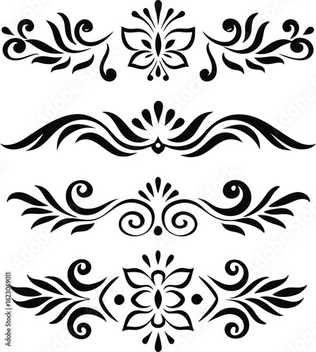 Set of decorative divider elements illustration black and white
