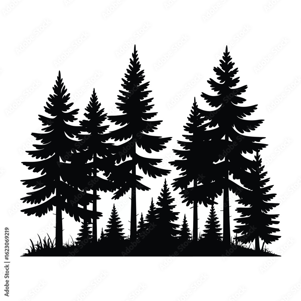 Obraz premium Silhouette of a Forest of Pine Trees