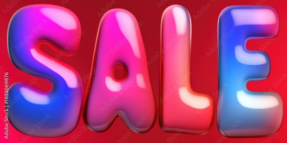 Fototapeta premium Colorful bold sale lettering on red gradient background for promotion banner, advertising, shopping or marketing announcement, retail event.
