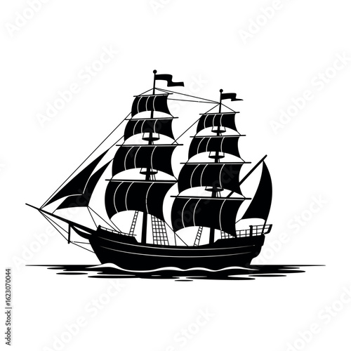 Black Silhouette of a Tall Ship with Full Sails on Water sailing boat