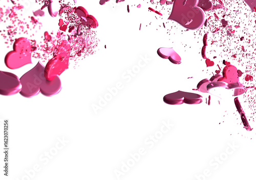 Love valentine background with red petals of hearts on transparent background