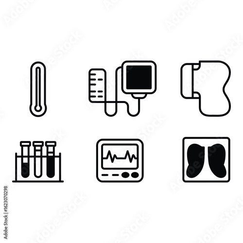 Medical equipment icons on white background