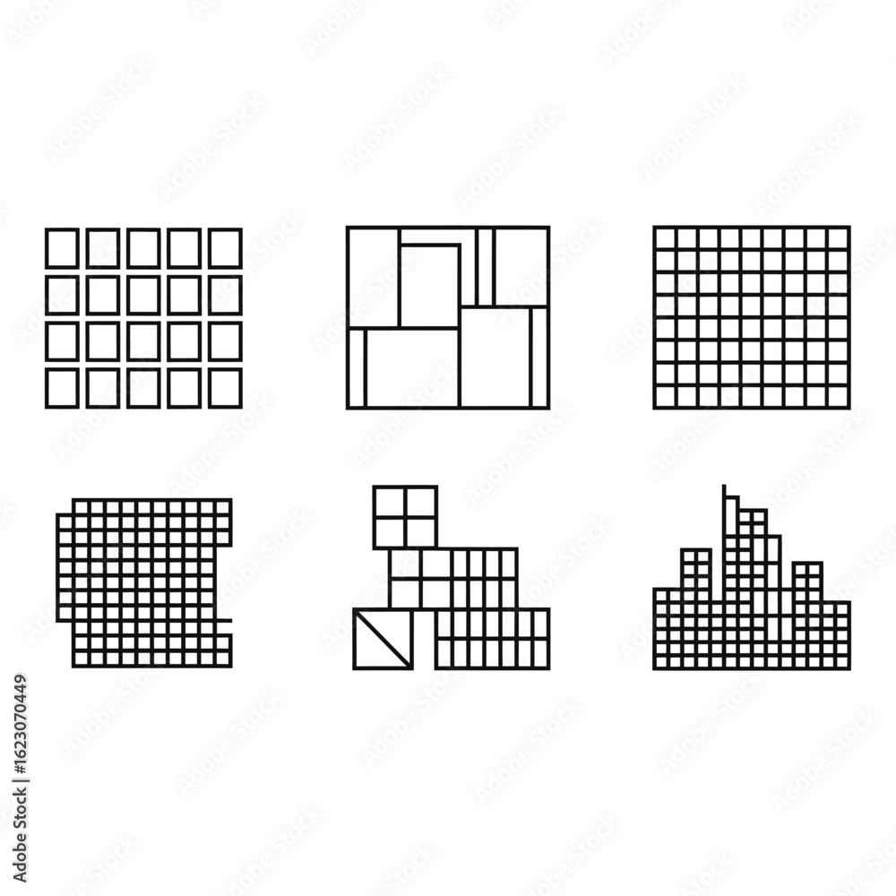 Fototapeta premium Set of abstract geometric grid patterns on white background