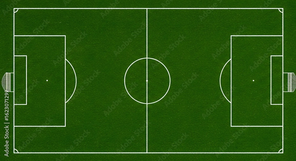 Obraz premium Aerial View of a Pristine Soccer Field, A Detailed Illustration of a Football Pitch with Marked Lines and Goals