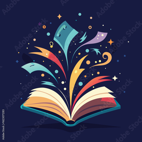 magic book with magic wand and stars