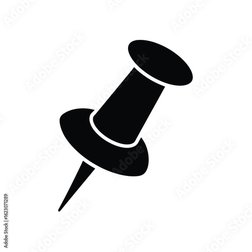 Black Push Pin Icon Isolated on White Background Illustration