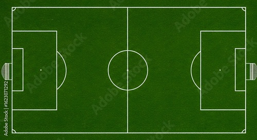 Aerial View of a Pristine Soccer Field, A Detailed Illustration of a Football Pitch with Marked Lines and Goals